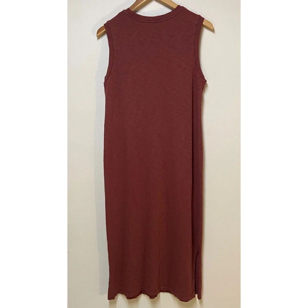 Universal Thread Midi Dress Women Medium Rust Red Cotton Sleeveless Slub Knit - Picture 2 of 8